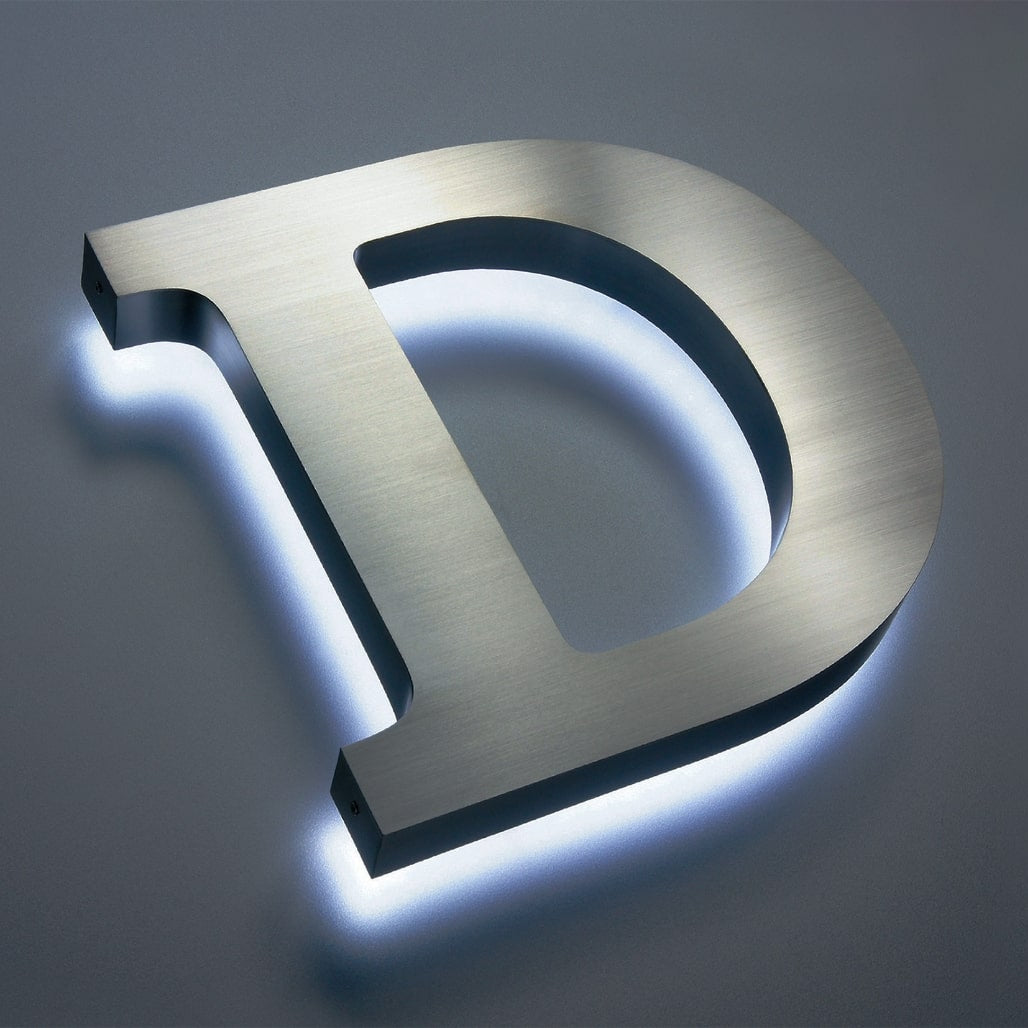 Custom Brushed Stainless Steel LED Halo Lit Letter Sign for Premium Business Branding