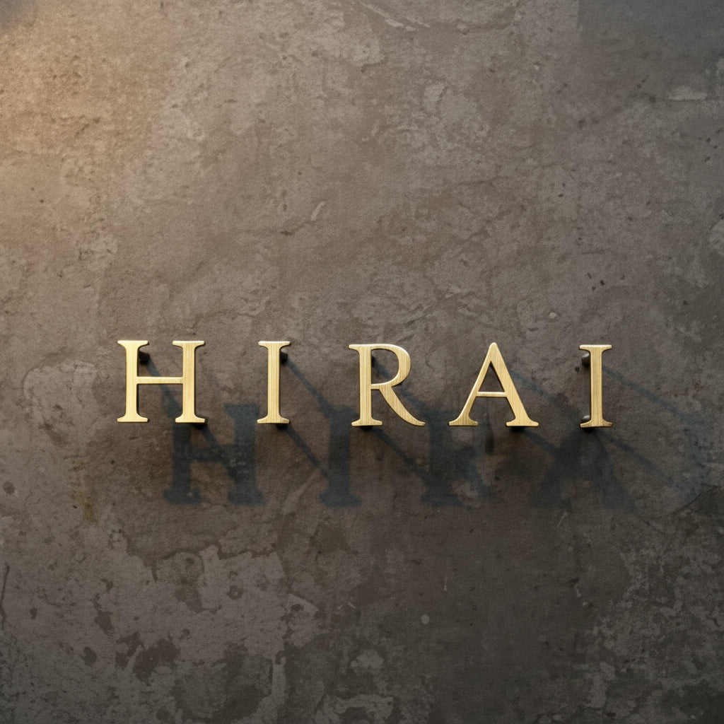 Brushed gold acrylic letter sign mounted with standoffs on a textured wall, creating an elegant and professional business branding display.