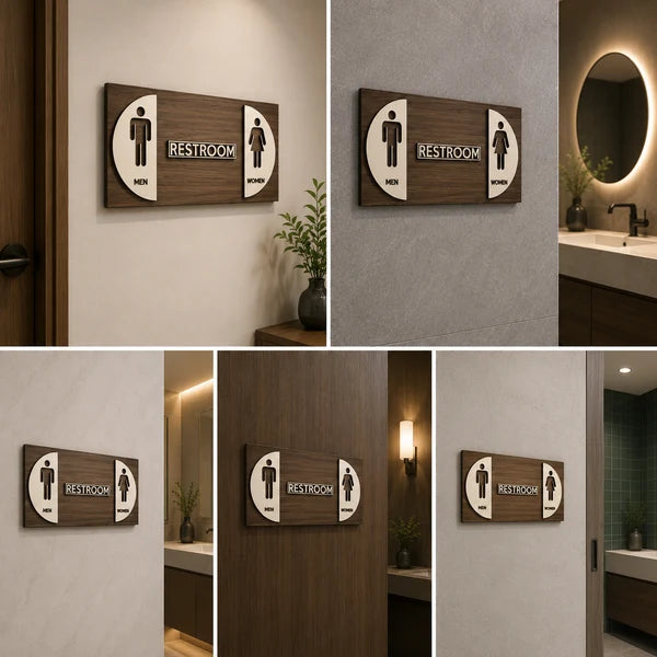Wood Finish Men & Women Restroom Neon Sign for Offices, Hotels & Businesses