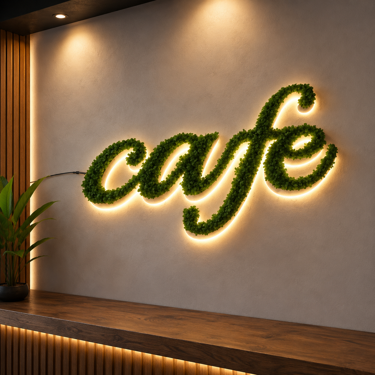 Custom Moss Coffee Cup Wall Logo Sign for Cafés, Restaurants & Coffee Shops