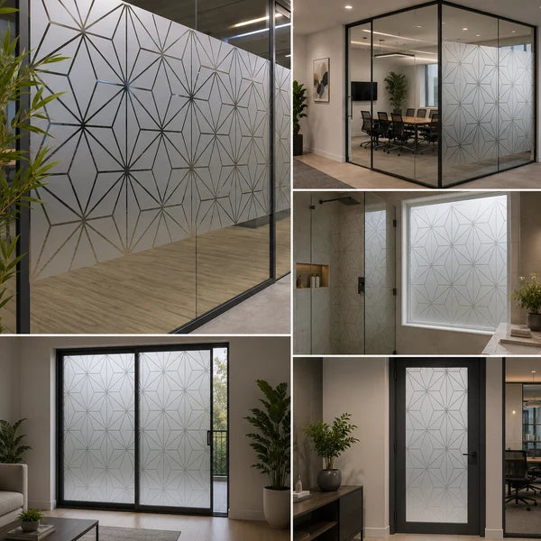 Premium Geometric Frosted Glass Film for Office Partitions, Doors & Glass Walls