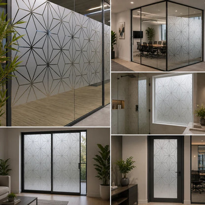 Premium Geometric Frosted Glass Film for Office Partitions, Doors & Glass Walls