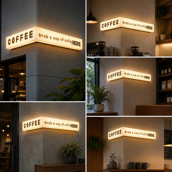 Custom Corner LED Light Box Sign for Cafés, Coffee Shops & Retail Stores