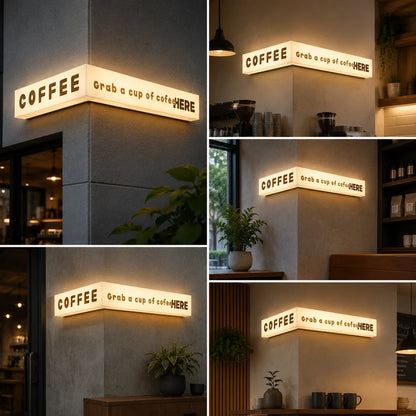 Premium Corner Acrylic Light Box Signage with Dual-Sided LED Illumination for Cafes