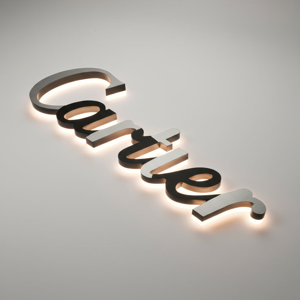 Custom LED Halo Lit Script Letter Sign for Boutique, Salon, Café & Office Branding