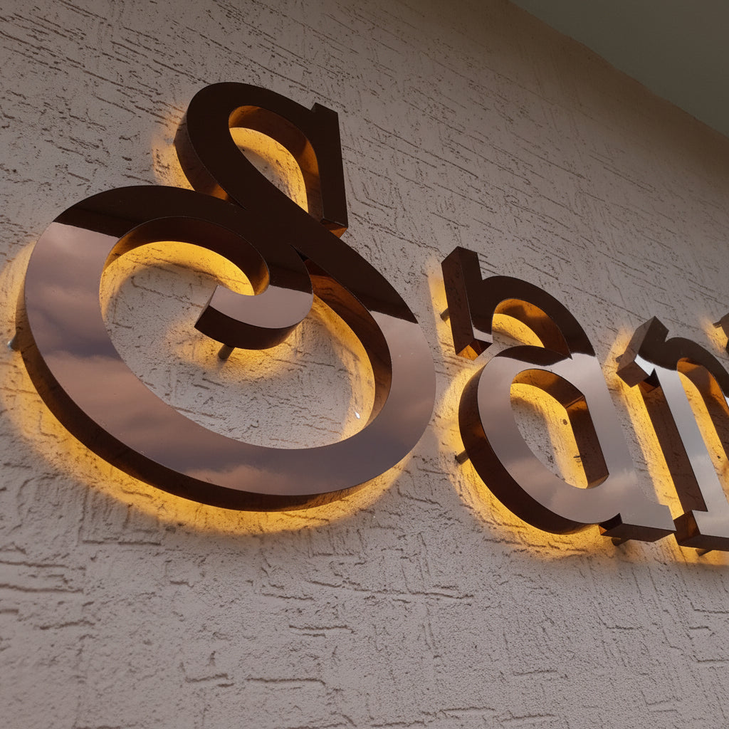 Premium Front & Halo Lit Stainless Steel Letter Sign for Luxury Brand Display