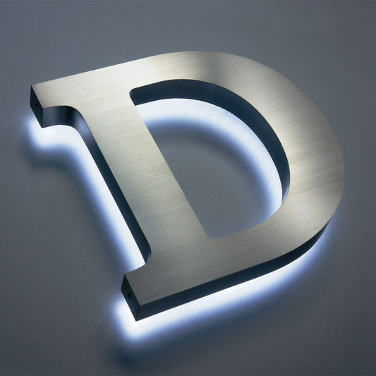 Custom Brushed Stainless Steel LED Halo Lit Letter Sign for Premium Business Branding