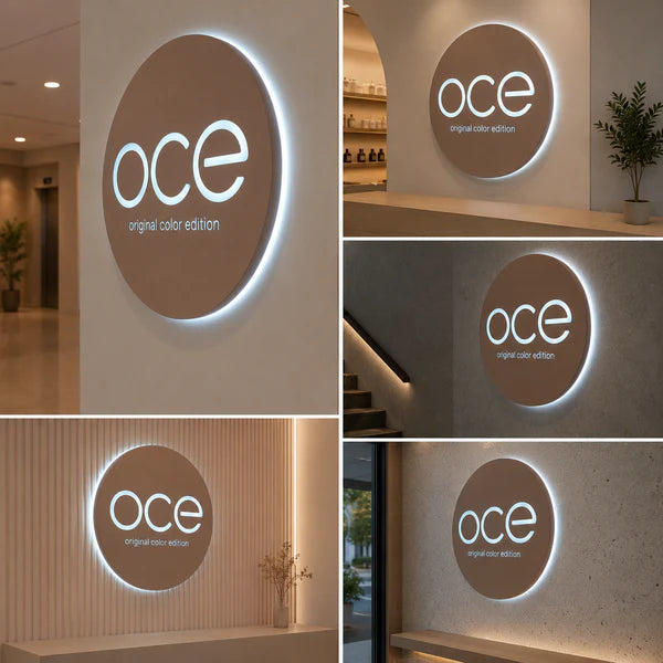 Custom Round Halo Lit LED Acrylic Sign for Offices, Studios & Business Branding