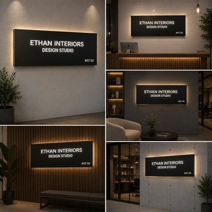 Premium Black Acrylic Light Box Sign with Illuminated Text for Modern Business Spaces