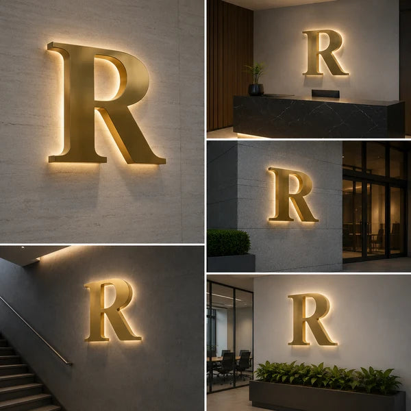 Custom Gold Finish 3D Acrylic Logo Sign for Premium Business Branding