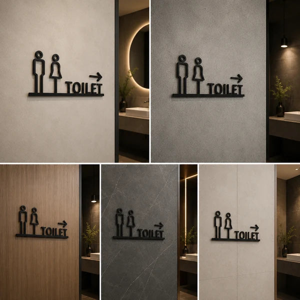 Modern Toilet Direction Neon Sign with Arrow for Offices & Commercial Spaces
