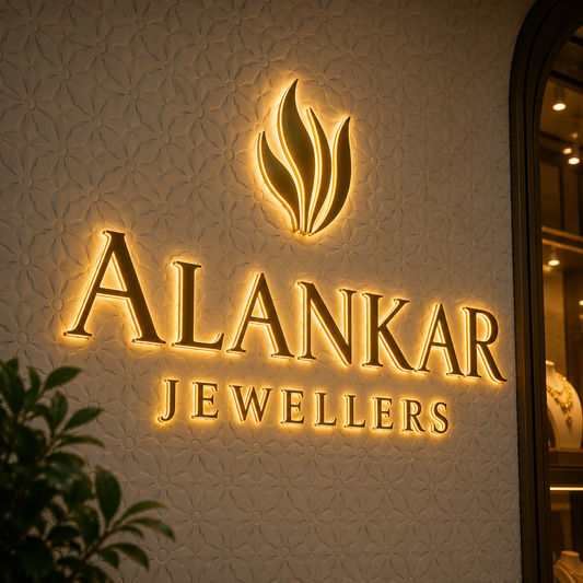 Custom Golden LED Halo Lit Channel Letter Sign for Jewellery Stores & Luxury Brands