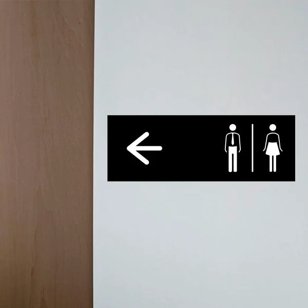 Modern restroom wayfinding sign board for offices, hotels, malls, and commercial buildings.