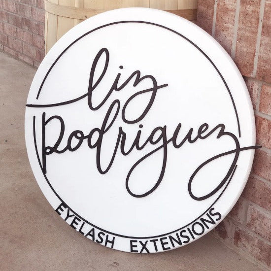 Personalized lash artist business sign with circular beauty salon branding