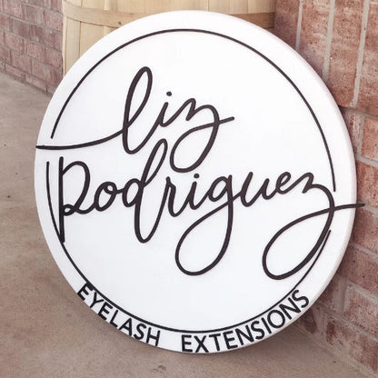 Personalized lash artist business sign with circular beauty salon branding