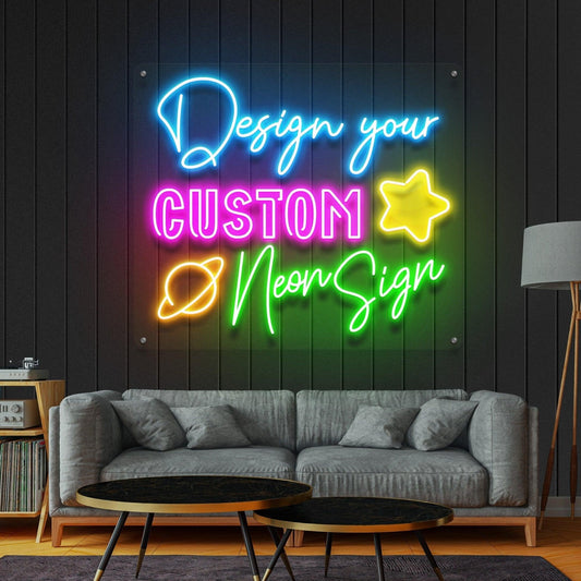 Personalized custom neon sign featuring bright LED neon lights for business branding and wall decor