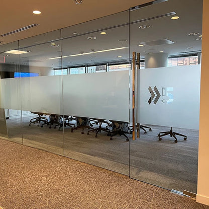 Custom frosted vinyl film for office glass doors and meeting room partitions