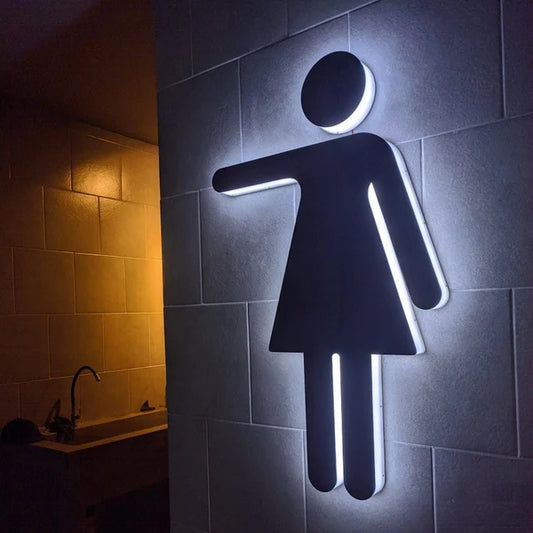 Custom female washroom neon sign for hotels, offices, restaurants, and commercial buildings.
