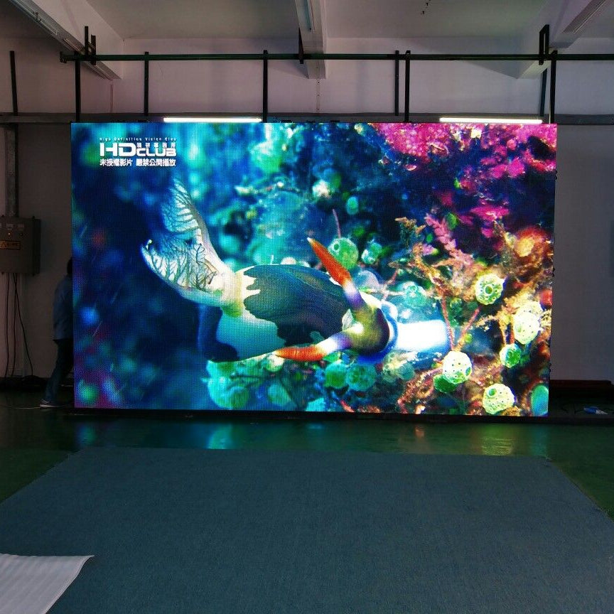 Indoor LED video wall screen displaying underwater visuals high resolution seamless panel