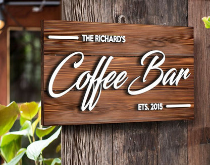 Custom Coffee Bar Round Wall Sign with Premium Layered Acrylic Coffee Cup Design