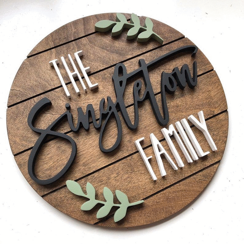 Custom Round Wooden Office Door Sign with Modern Desk Icon and Raised Lettering