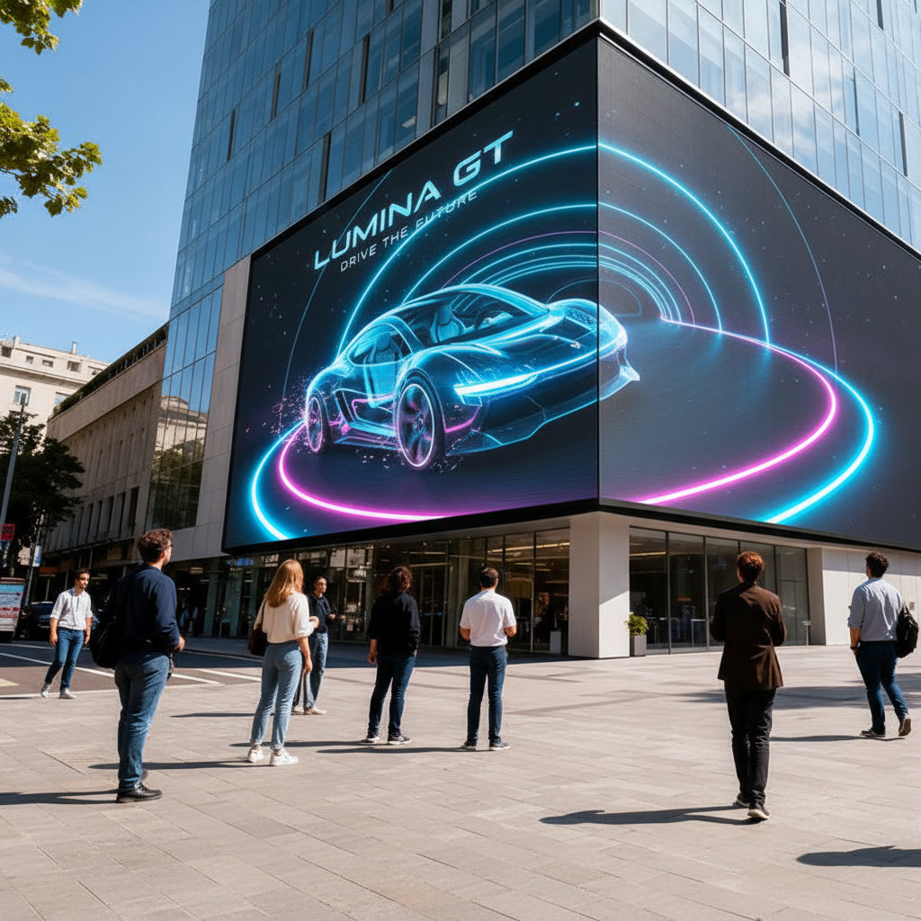 LED screen installation panels showing high resolution graphics in workspace