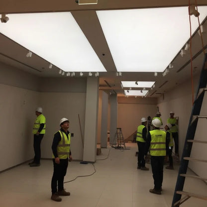 Custom illuminated stretch ceiling light panels for retail showroom and office spaces