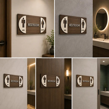 Wood Finish Men & Women Restroom Neon Sign for Offices, Hotels & Businesses