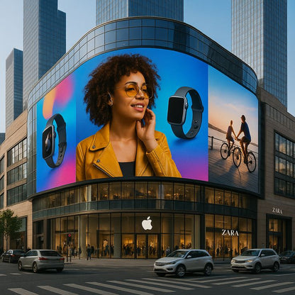 curved outdoor LED billboard screen on building facade for digital advertising