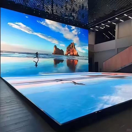 immersive LED video wall and floor display indoor interactive digital screen setup