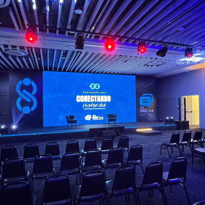 indoor LED video wall screen for conference stage with seating arrangement