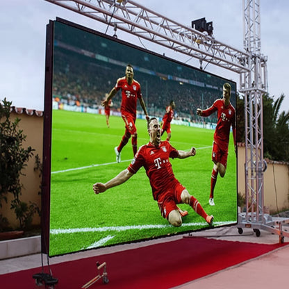 large curved LED display screen on commercial building for brand promotion