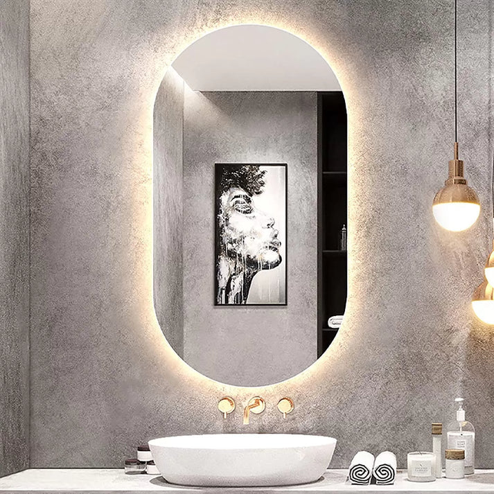 Arch LED Bathroom Mirror with Warm Halo Backlight | Premium Capsule Vanity Wall Mirror