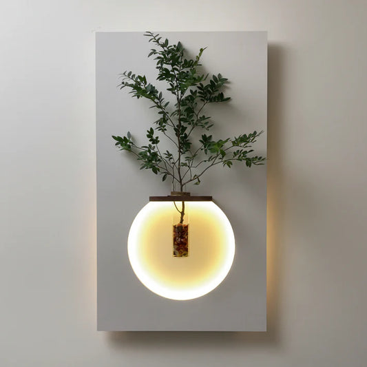 Orb Wall Vase Panel | Backlit Circle Wall Art with Glass Flower Holder Shelf