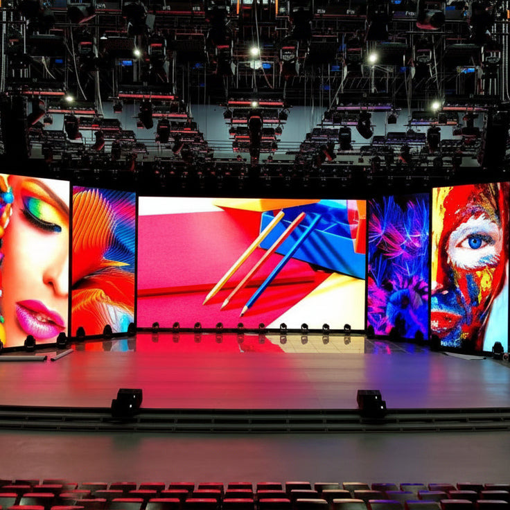 multi screen stage LED video wall with creative visuals for event production
