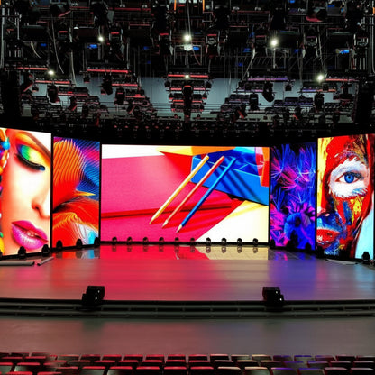 multi screen stage LED video wall with creative visuals for event production
