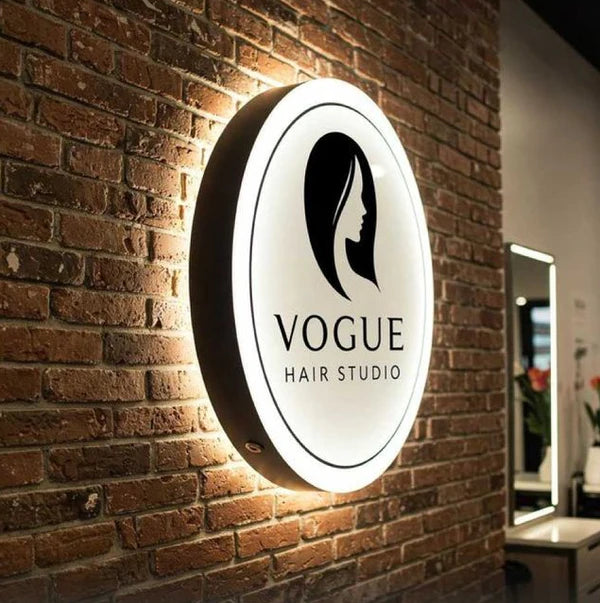 Custom Round Halo Lit LED Acrylic Sign for Offices, Studios & Business Branding