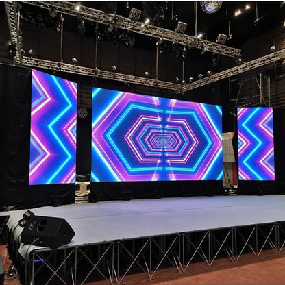 stage LED video wall with side panels for event backdrop colorful display